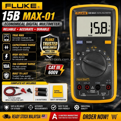Fluke 15B MAX-01 Economical Digital Multimeter; Capacitance range 2000u FK 15B MAX